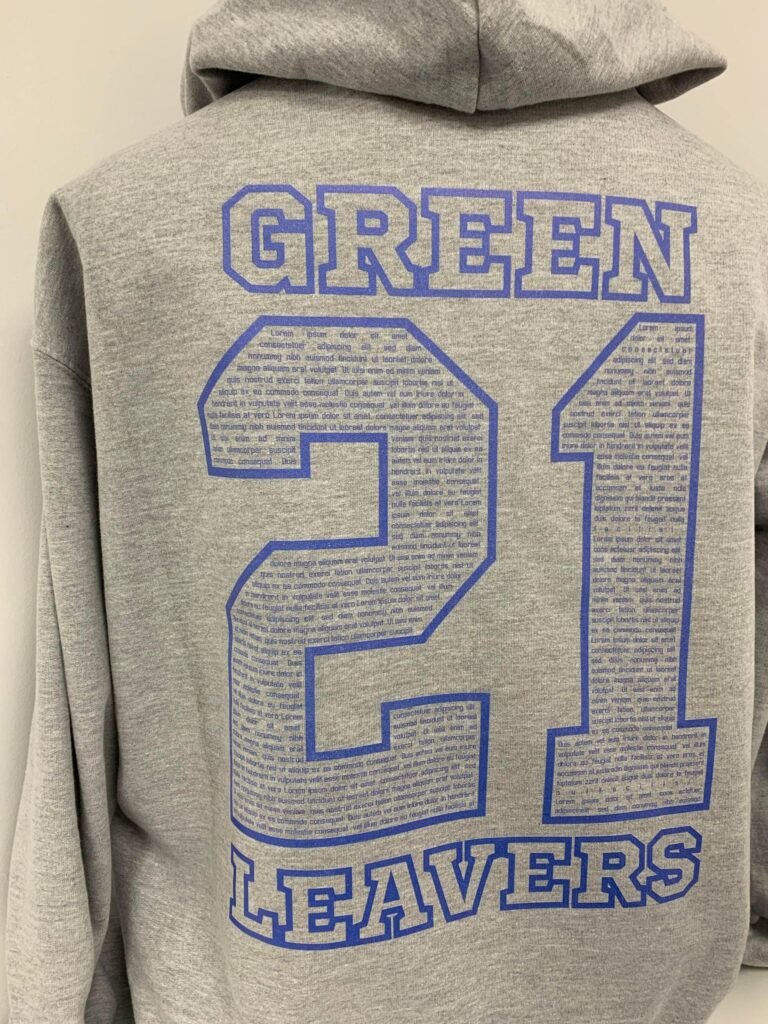 printed leavers hoodie